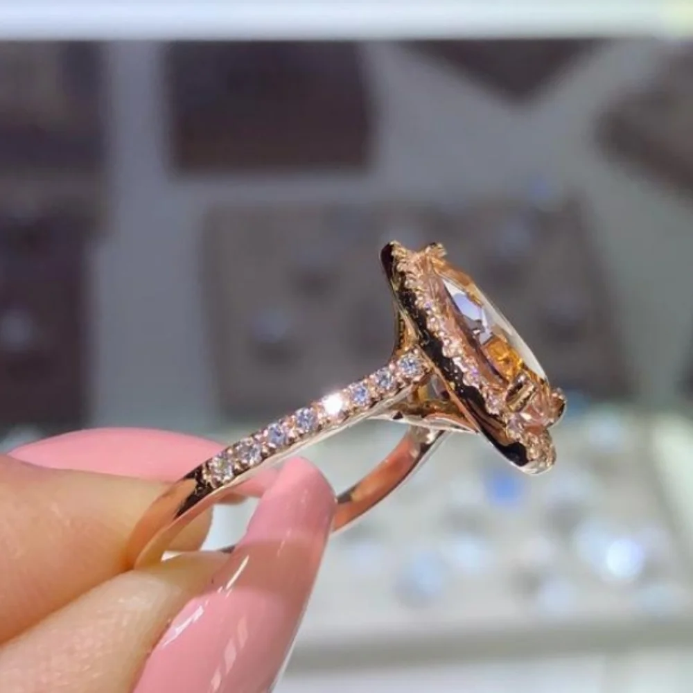 6ct Morganite Halo 14k Rose Gold Ring - Picture 5 of 7